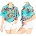 thumbnail image 3 of LA LEELA Women's Funky Button Down Short Sleeve Blouse Top Dress Shirt Beach Hawaiian Floral Shirts for Women XXL Hibiscus Floral, Blue, 3 of 4