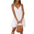 thumbnail image 4 of Elippeo Women Sling Dress, Spaghetti Straps V-neck Lace Solid Summer Mini Dress for Club Party, 4 of 10
