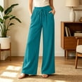 thumbnail image 2 of Lmueinov Womens Wide Leg Pants with Pockets Cotton Drawstring High Waisted Flowy Palazzo Pants Summer Fall Lightweight Loose Fit Travel Vacation Pants, 2 of 5