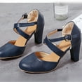 thumbnail image 5 of Zpanxa High Heels Shoes Women's Solid Color Buckle Round Toe Low Cut Chunky Heel High Heeled Shoes Shoes for Women Blue 42, 5 of 5