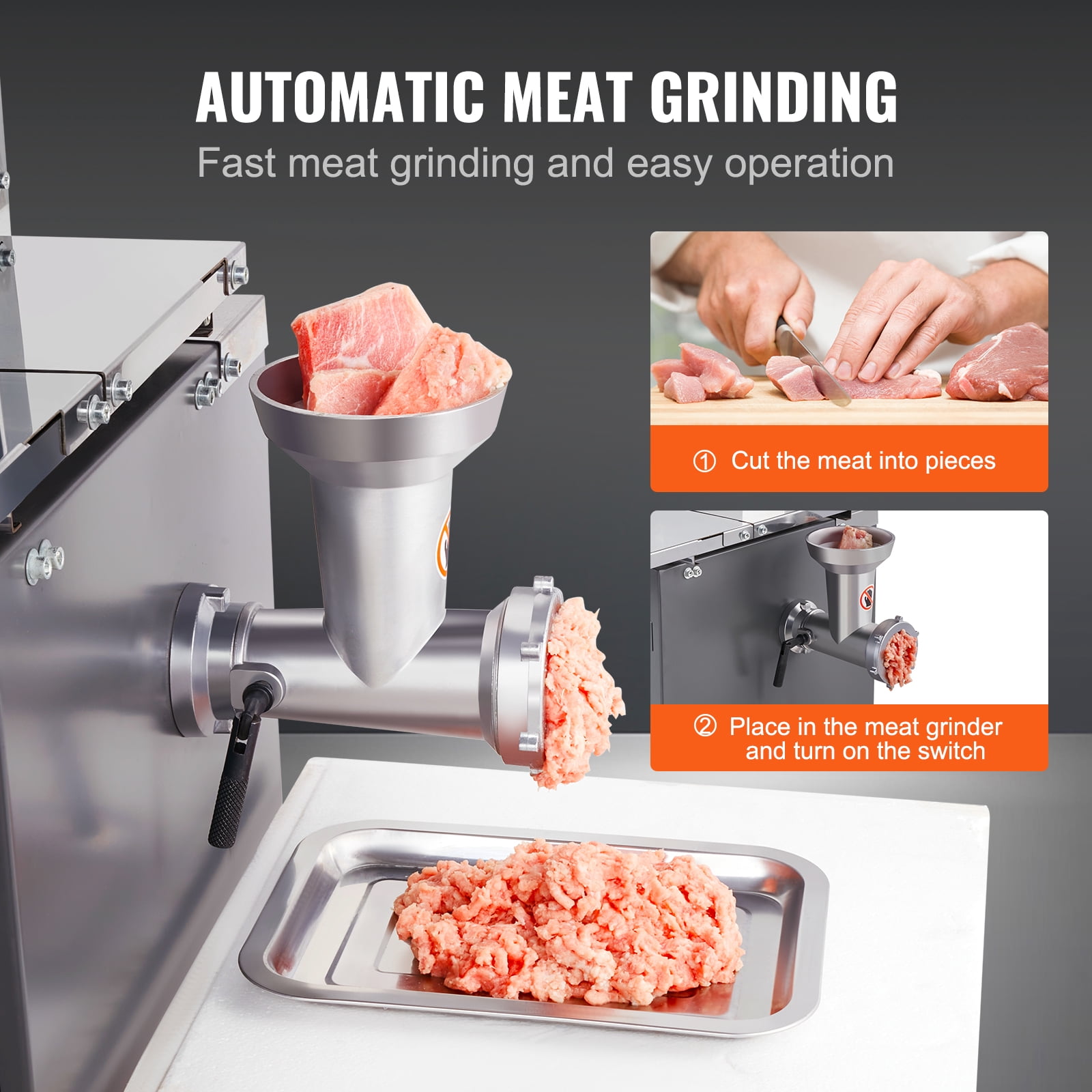KFFKFF Electric Meat Saw, 850W Stainless Vertical Cutter, 19.1"x15" Table, Cuts 7.09" Thick, Ideal for Frozen Meat, Includes Blade for Ribs, Pork, Beef