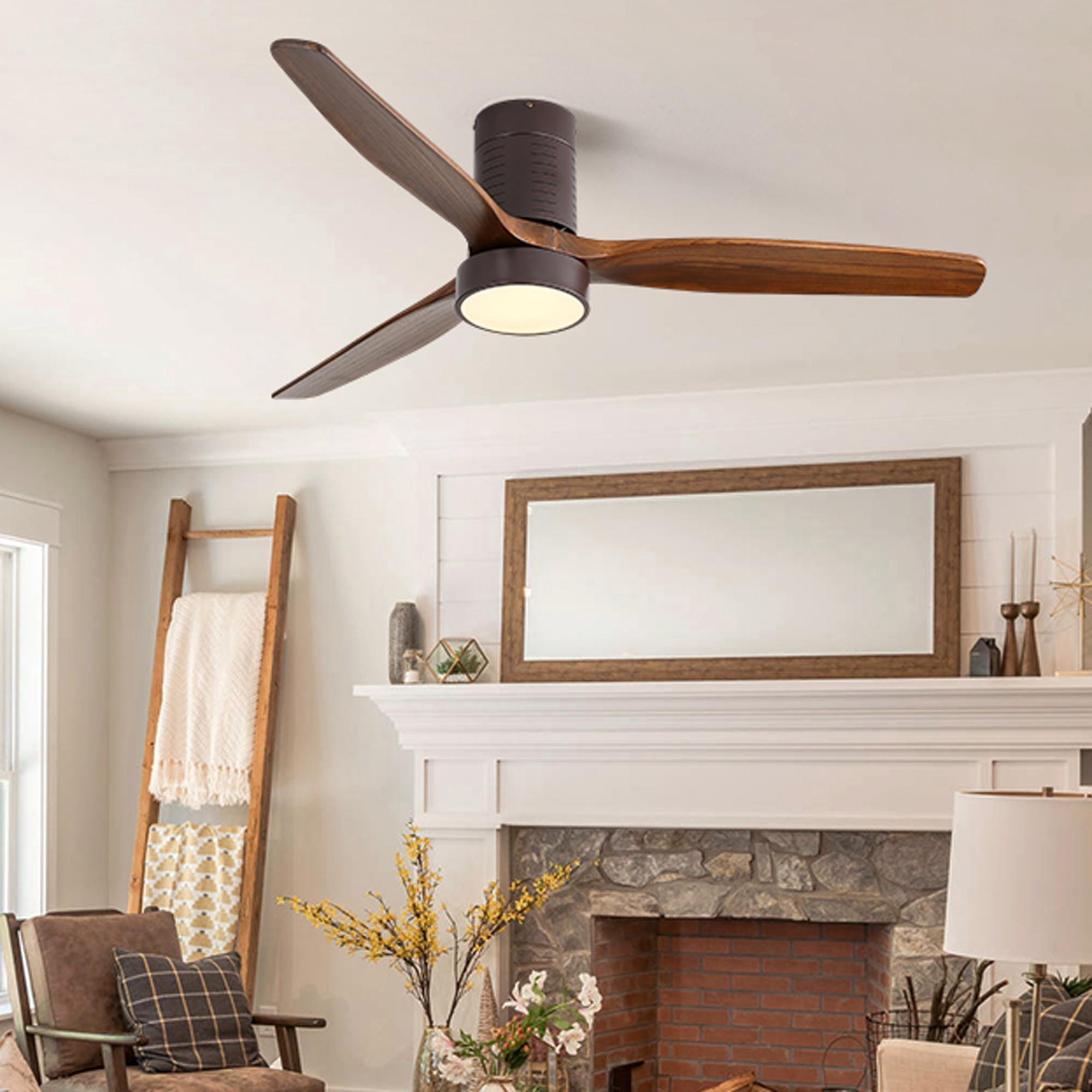 Sofucor 52" Flush Mount Ceiling Fan with Light and Remote Control, 3 Blades W/ Reverse Airflow, Bronze
