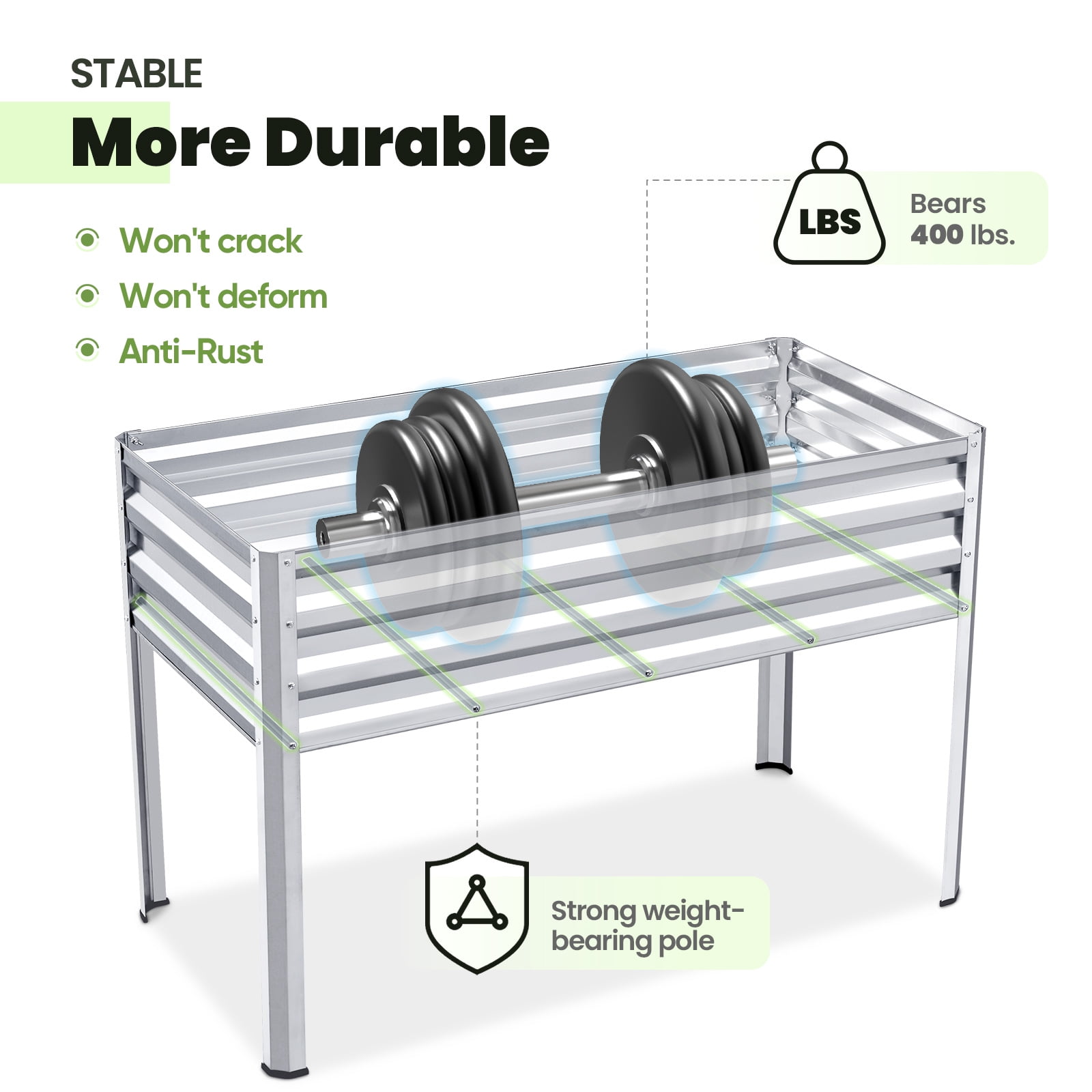 KING BIRD 47"×24"×32" Raised Garden Bed with Legs Galvanized Steel Metal Elevated Garden Planter Box for Outdoor Gardening Silver