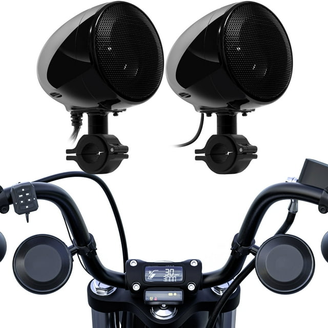 GoHawk AN4 All-in-One Built-in Amplifier 4" Waterproof Bluetooth Motorcycle Stereo Speakers Audio Amp System Harley ATV