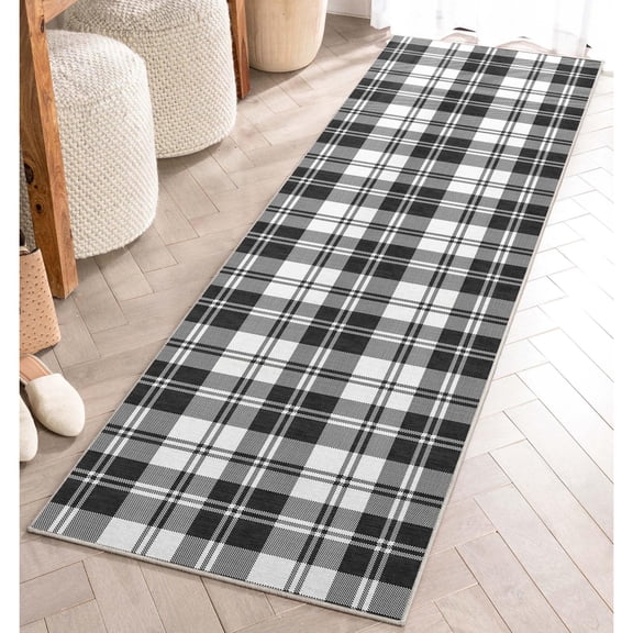 Well Woven Apollo Flatwoven Plaid Black 2'3" x 7'3" Runner Rug