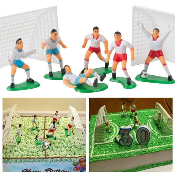 Sioweci 1 Set Cupcake Decoration Miniature Decorative Plastic Baby Children Soccer Football Cake Topper Birthday Party Supplies Sets
