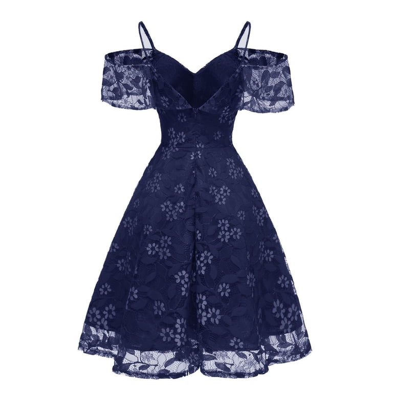 cute fitted summer dresses Swsmclt Women's Summer Dresses Cocktail Sundress Cute A Line Dress Midi Spring Casual Deep V Neck Fitted Lace Navy Medium, Blue
