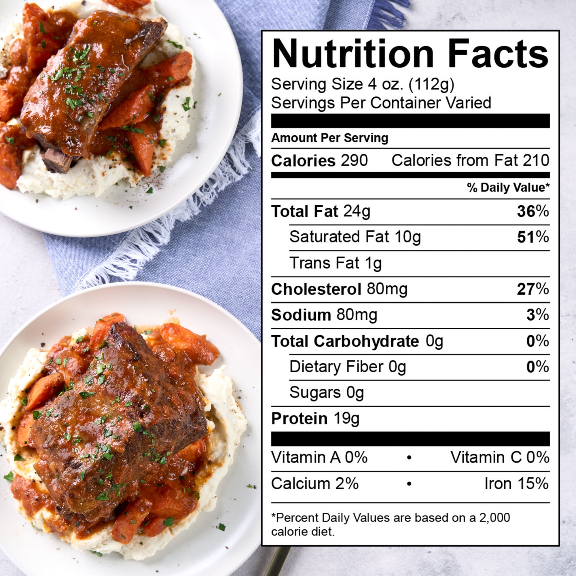 Chuck Short Ribs, Choice Angus Beef, Bone-in, 3 - 4 per Tray, Fresh, 1.1 - 2.3 lb
