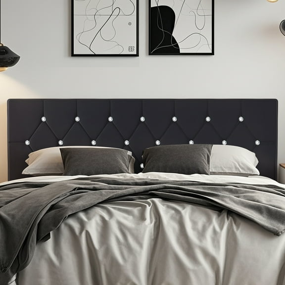 VECELO King Upholstered Headboard, Mid-Rise Diamond Tufted Adjustable Headboard from 39.8" to 49.8", Easy Assembly, Black