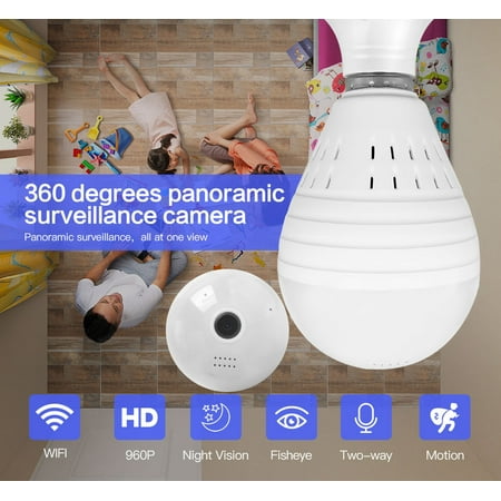 Bulb Lamp Wireless IP Camera Wifi 960P Panoramic FishEye Home Security CCTV Camera 360 Degree Night Vision Camera 1.3 million dual light + 16G memory card storage for 7 (Best Home Security Camera System Company)