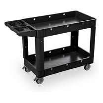 Utility Cart with Wheels - Heavy Duty 2 Shelf Rolling Cart, Service Trolley for Warehouse Office Restaurant Garage, 40x17.5x33.25in