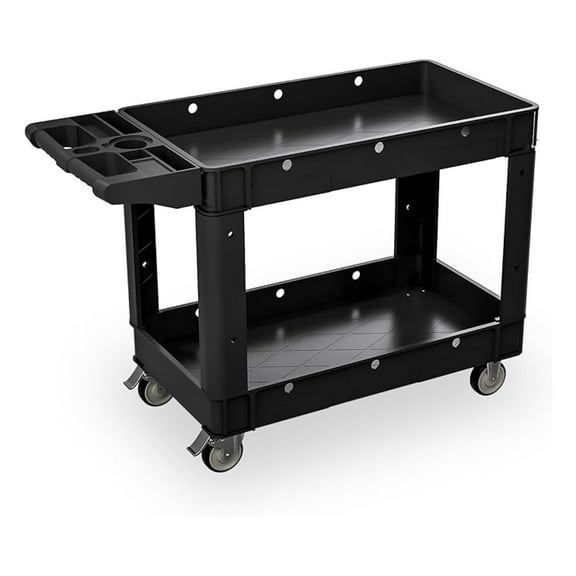 Utility Cart with Wheels - Heavy Duty 2 Shelf Rolling Cart, Service Trolley for Warehouse Office Restaurant Garage, 40x17.5x33.25in