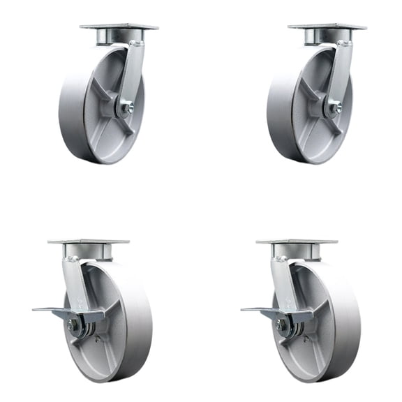 8 Inch Kingpinless Semi Steel Wheel Swivel Caster Set with 2 Brakes SCC