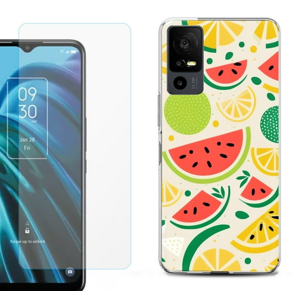 OneToughShield ® for TCL 40 XE 5G Shockproof Fashion Phone Case, with Tempered Glass Screen Protector - Watermelon Mix