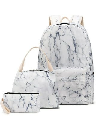 Summer Backpack Set 3 Pieces Marble Prints School Bag Large Capacity Bookbag Top Level