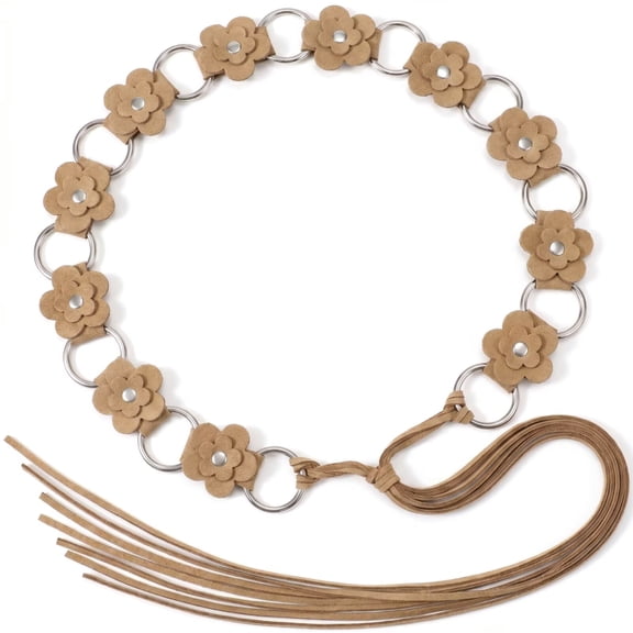 JASGOOD Womens Boho Braided Belt Western Cowgirl Flower Waist Belt for Dresses, Khaki, 170cm