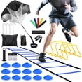 thumbnail image 2 of Agility Ladder,Football Training Equipment Set,4 Agility Hurdles, 20 feet12 Rungs Speed Ladder,12 Disc Cones,Resistance Parachute, Jump Rope, 5 Resistance Bands, 2 of 9