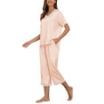 thumbnail image 4 of MINTREUS Women's Pajama Set Short Sleeved V-Neck Pajama Silk 2-Piece Set Capris Women's Satin Pajama Set Casual Clothing, 4 of 7