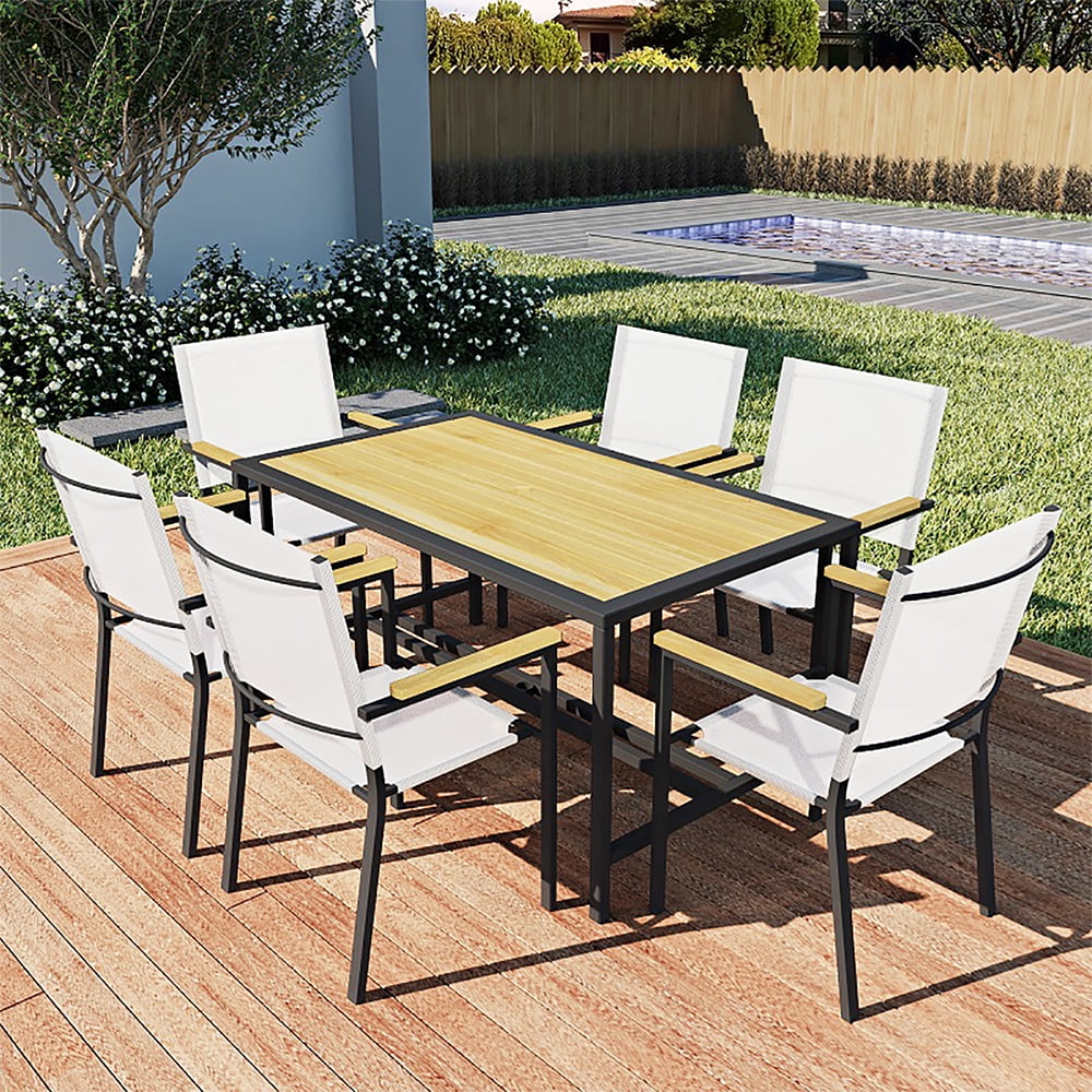 Piece Patio Set, Outdoor Dining Set with Wood Top Table & Chairs