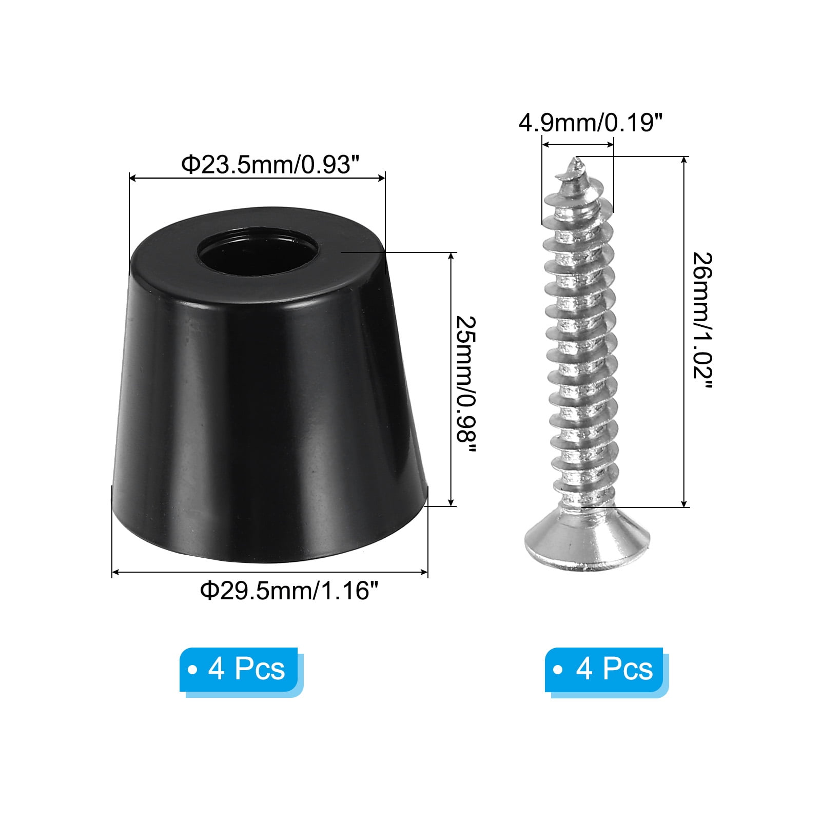 Unique Bargains Cutting Board Feet Round Rubber Bumpers Pads with Screws 0.26"x0.98" 4Pcs