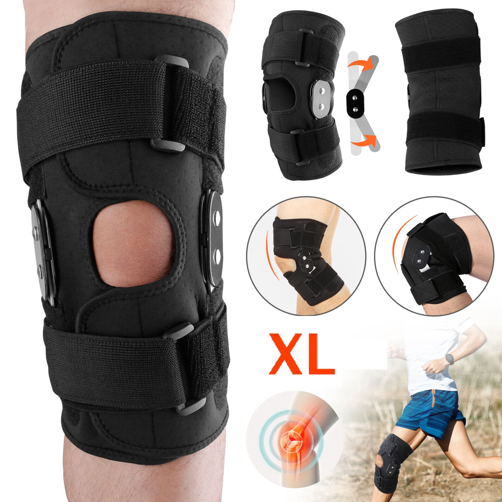 TSV Sports Medicine Adjustable Hinged Knee Brace, Adjustable Open Patella with Straps & Side
