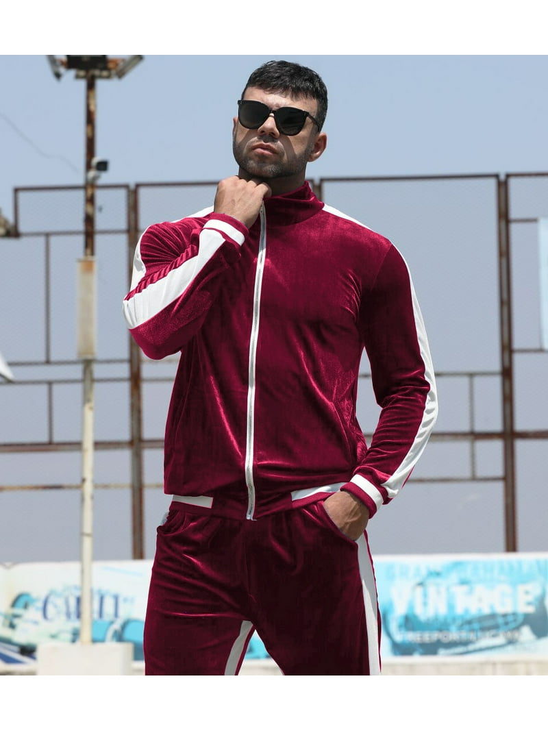BUYJYA Men's Velour Tracksuit Set Velvet Sweatsuit Jogging Suits