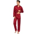 thumbnail image 5 of Keevoom Men's Silk Pajama Set Casual Long Sleeve Satin Pajamas Sleepwear, 5 of 6