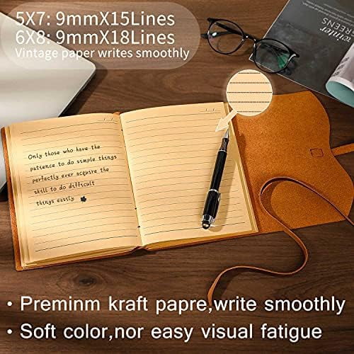 Leather Bound Journal for Men/Women, Rustic Vintage Handmade Large Writing Notebook with 240 Kraft Lined Pages(5x7 inches), Business/Travel Daily Notepad Sketchbook Gift - Brown