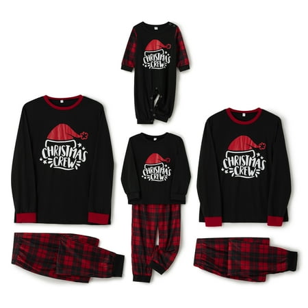 

CenturyX Family Matching Christmas Pajamas Set Santa Hat Printed Long-sleeved Tops Plaid Pants Sleepwear Pjs