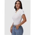 thumbnail image 4 of Women's Short Sleeve V Neck T Shirts Summer Knit Slim Fitted Basic Solid Color Tee Tops, 4 of 6