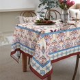 thumbnail image 2 of Arabesque Tablecloth,Blue Brick Red Floral PatternTable Cloth, French Country Tablecover for Rectangle Tables 60 x 84,Perfect for Kitchen Dinner, Restaurant ,Holiday Picnic Party Table Cover, 2 of 6