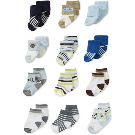 Newborn Boys' 12pk Terry and Patterned Sock Set