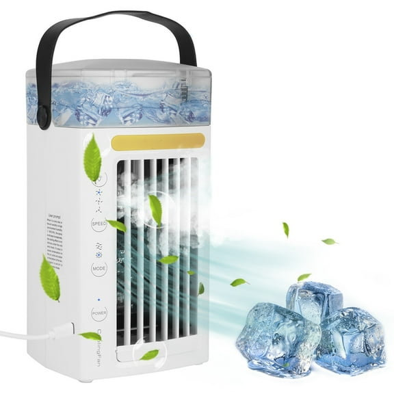 Mini Portable Air Conditioner, 4-in-1 Portable AC Unit with 3 Speeds, Nightlight and Water Tank, Personal Evaporative Air Cooler for Home Office Camping