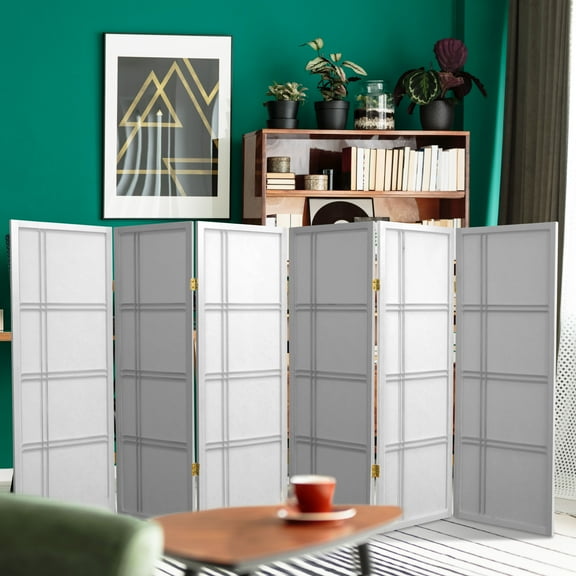 4 ft. Tall Japanese Design Double Cross Lattice Screen - White - 6 Panels
