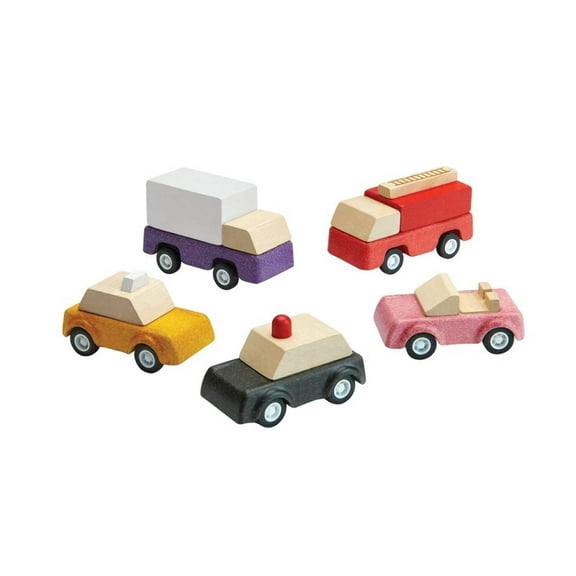 PlanToys® Vehicle Set Wooden Montessori Play Set | Early Movement, Imagination and Practical Life Exploration | Eco Friendly Car Set for Indoor and Outdoor Play