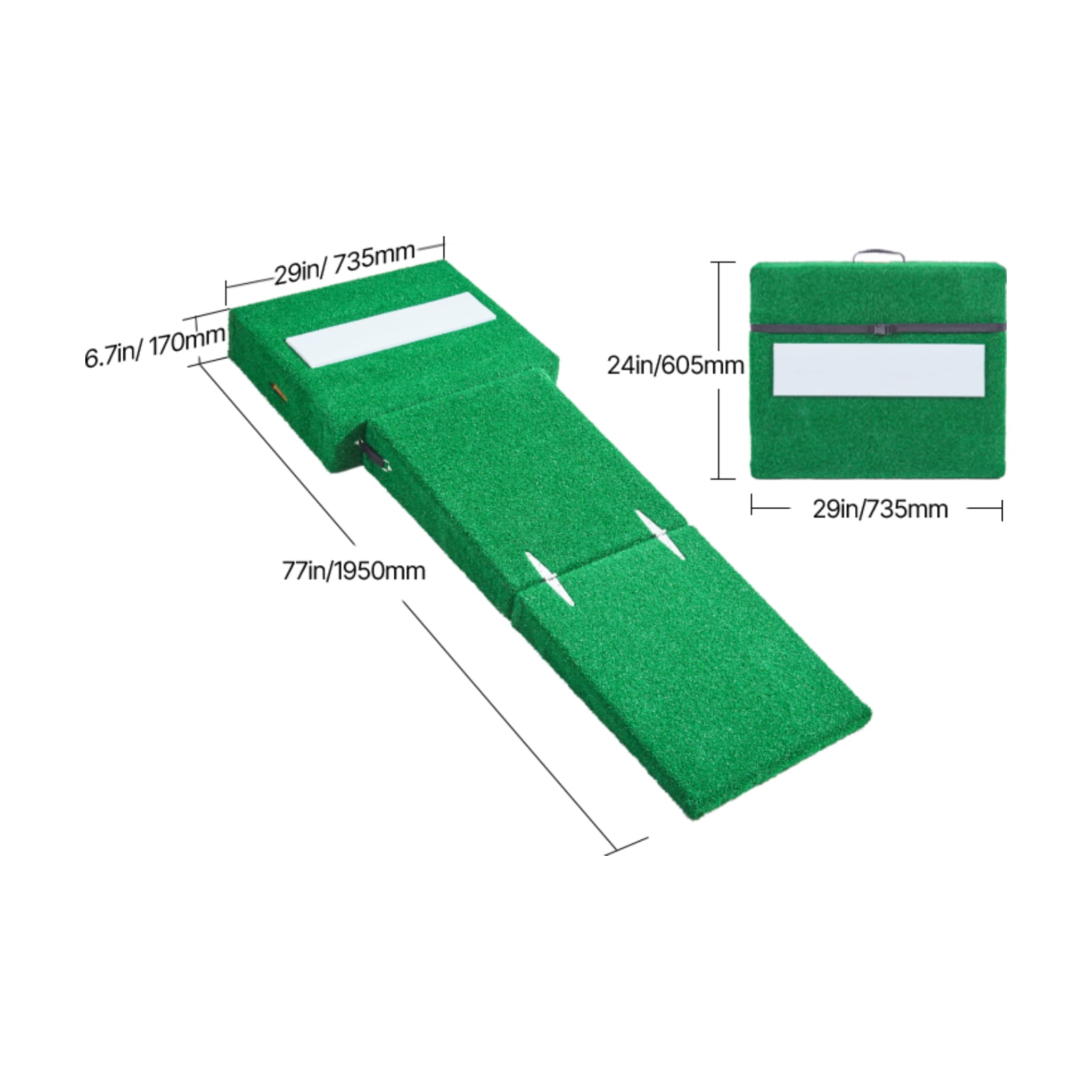 KFFKFF Pitching Hill, Movable Baseball Thrower's Hill, 77 in Indoor Outdoor Tossing Exercise and Coaching Gear, Softball Tossing Assistance with Durable Grass, Pitching Block, Transport Handles