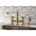 thumbnail image 2 of Kingston Brass KS7277AXBS English Country 8" Bridge Kitchen Faucet with Sprayer, Brushed Brass, 2 of 5