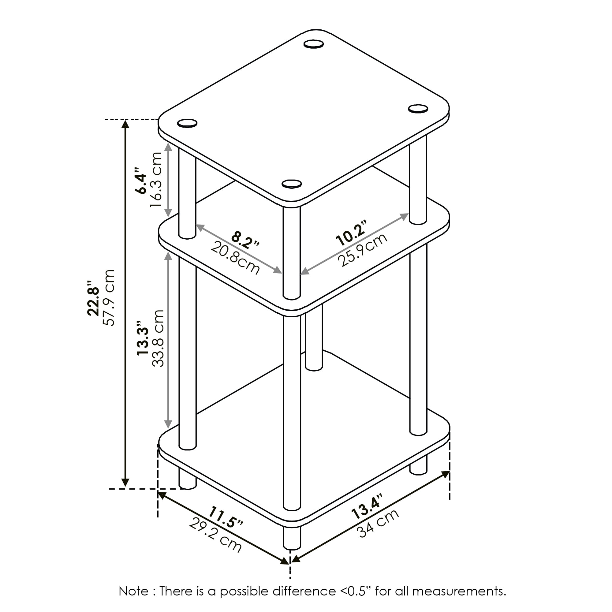 Furinno Just 3-Tier Turn-N-Tube End Table, 2-Pack, Americano/Chrome