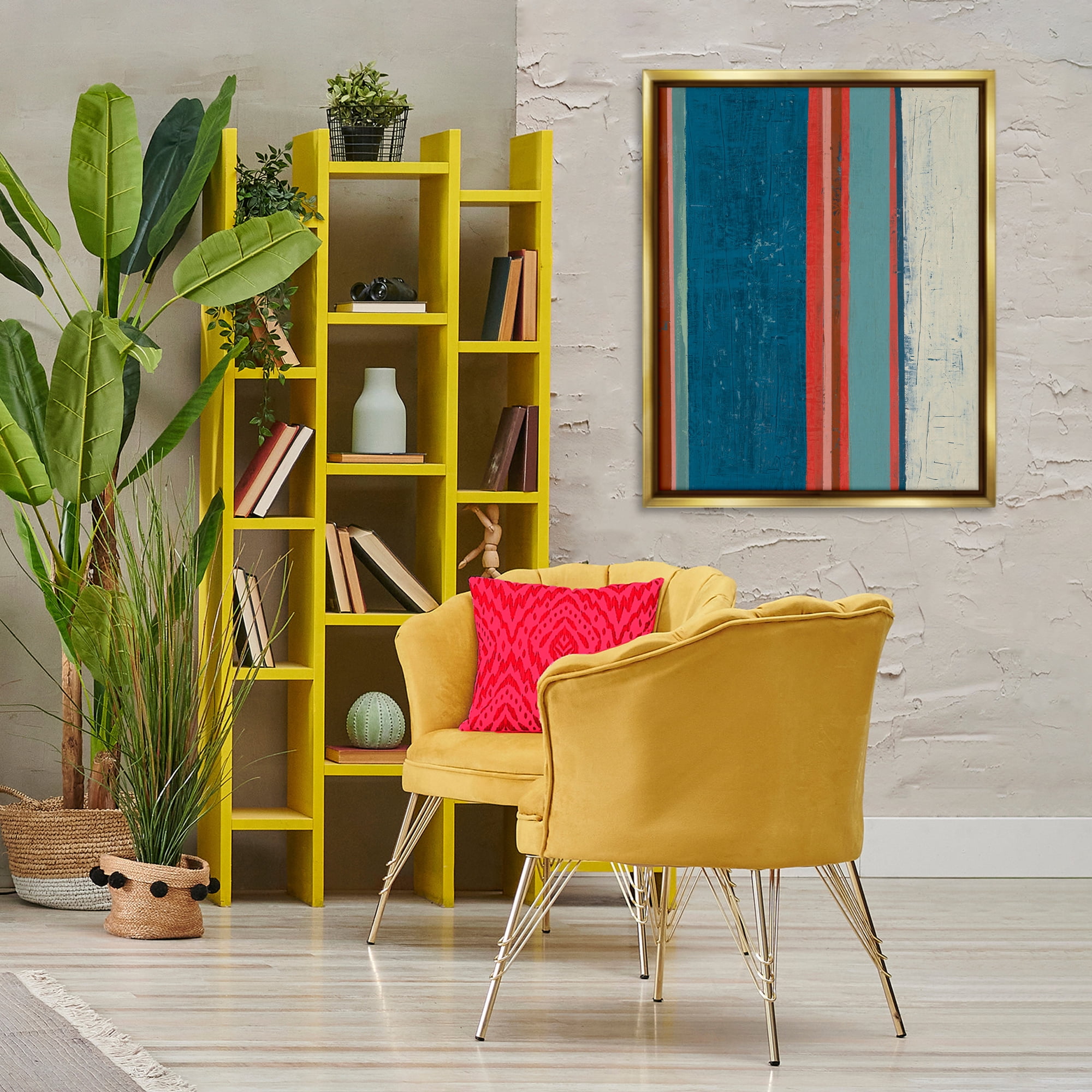 Stupell Industries Farmhouse Rustic Stripes Abstract Painting Gold Floater Framed Canvas Art Print Wall Art, 25 x 31