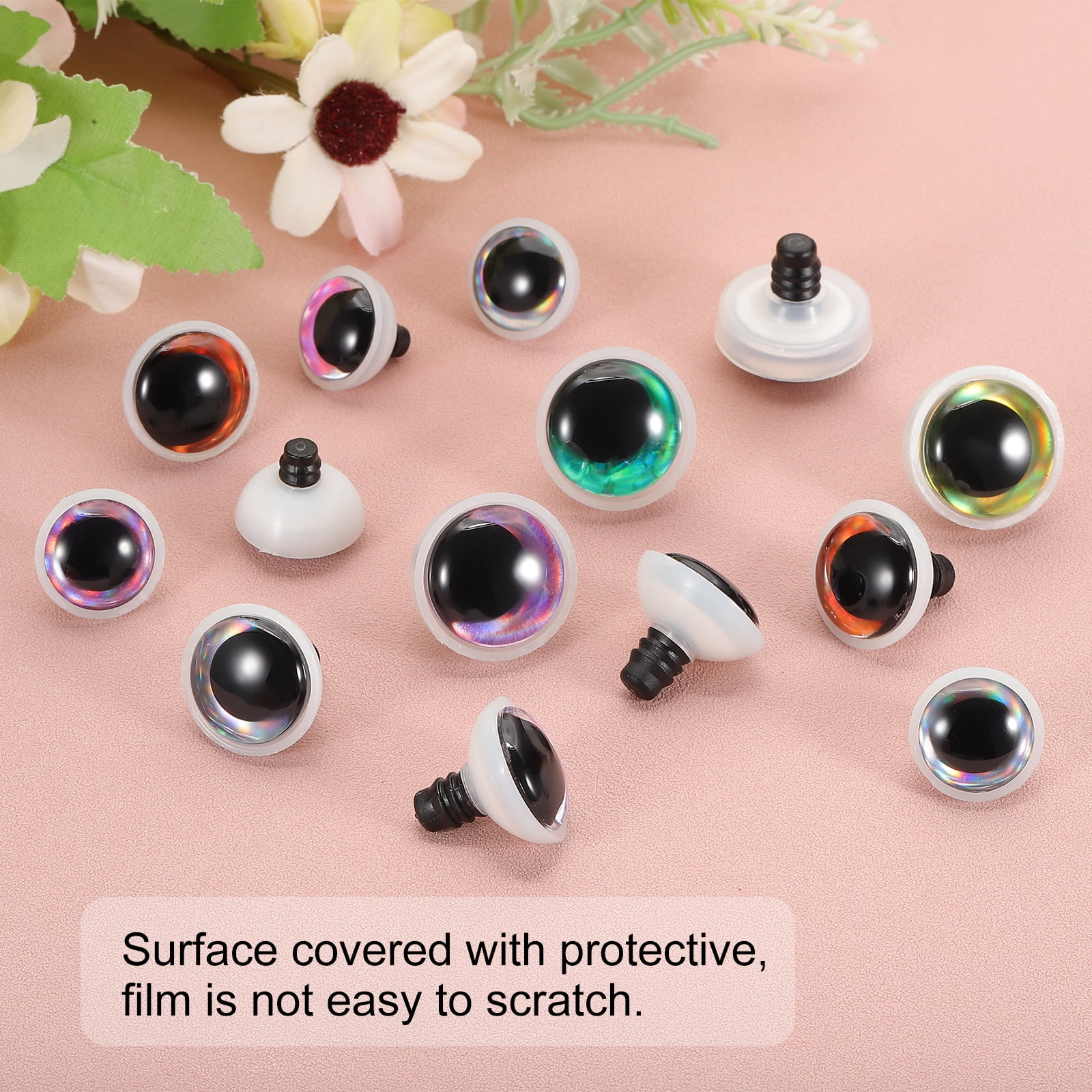 Uxcell 25mm Flash Safety Eyes, 48 Pcs Moon Doll Eyes Realistic Colorful Crocheting Safety Eyes for Decor Crochet Accessories Dolls Craft Halloween, 6 Colors