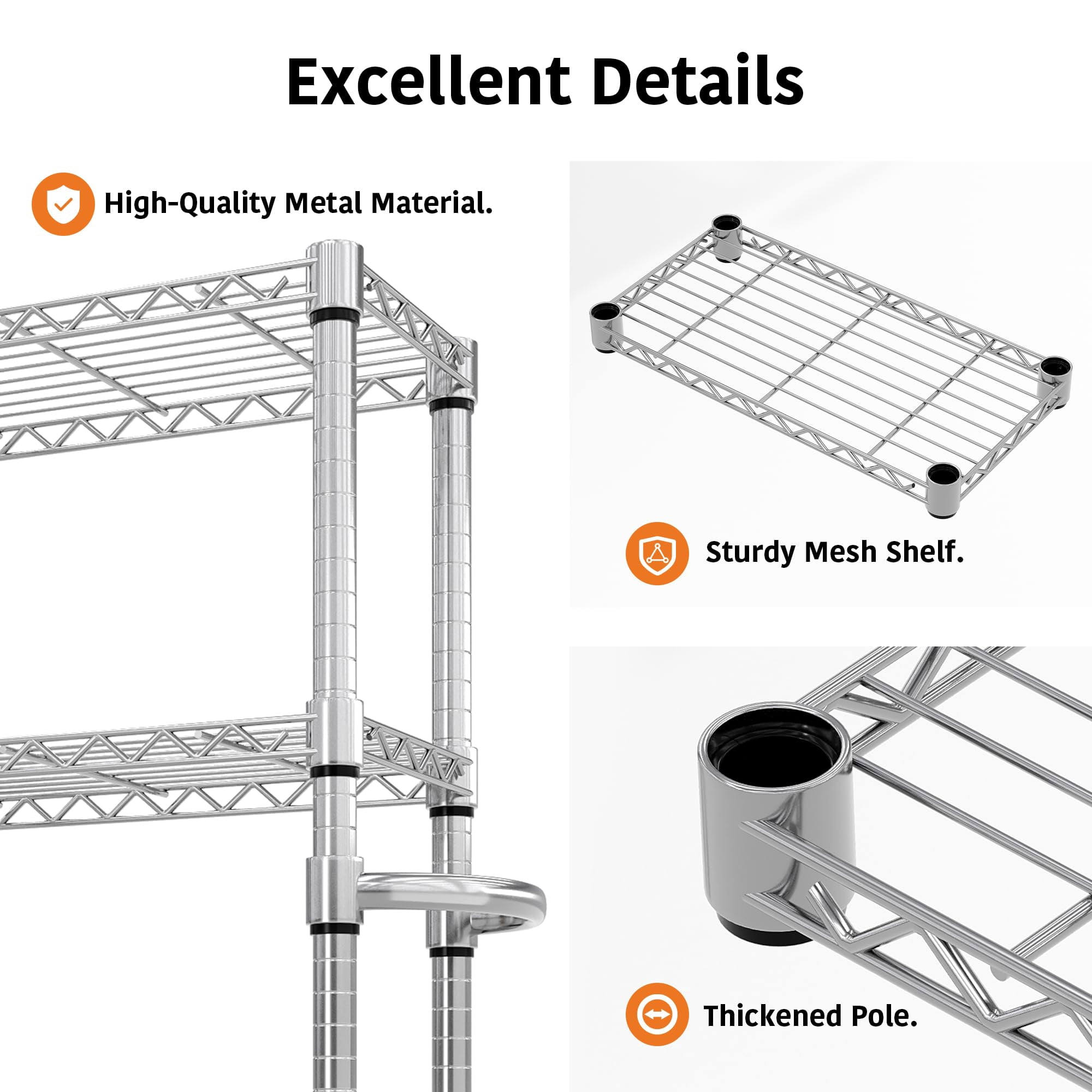 Gaderth 5-Tier Adjustable Wire Mesh Rack, 61-Inch Metal Storage Rack with Wheels, 24-Inch Wide Heavy-Duty Rolling Shelving Unit for Kitchens and Home Garages