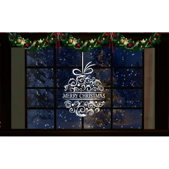 Merry Christmas Ball Ornament ~ Christmas Décor: Wall or Window Decal 21" x 32" White