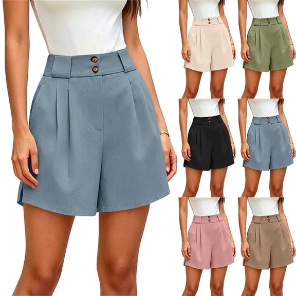 MYAOYINo Boundaries Womens Shorts High Waisted Wide Leg Shorts Pleated Double Button Casual Office Wear Shorts