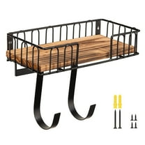 Shoreew Wall Mount Ironing Board Hanger Storage Rack with Hooks Easy to Install Laundry Room Decor Organization with Storage Wood Base