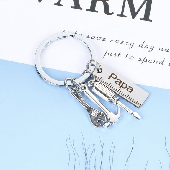 WHAMVOX Father's Day Keyring Stainless Steel Papa Carving Hanging Keyring Hammer Screwdriver Wrench Tools Keychains Gift for Man (Silver)