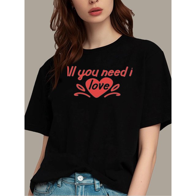 Camiseta con estampado de letras románticas para San Valentín para mujer, top informal de algodón de manga corta con cuello redondo, top de punto para primavera y verano, camiseta unisex para adultos,