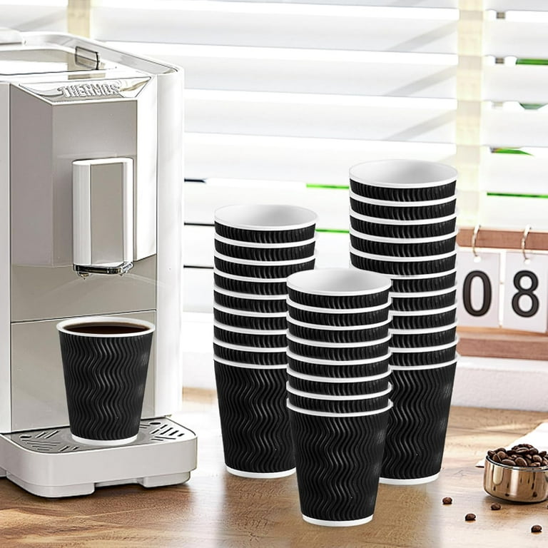 Disposable Coffee Cups 12 oz 100 Pack, Paper Coffee Cups 12 oz for Hot  Drinks or Cold Beverages, Insulated Corrugated Ripple Wall Cup for Office,  Cafe, Home or Travel (Black) - Walmart.com