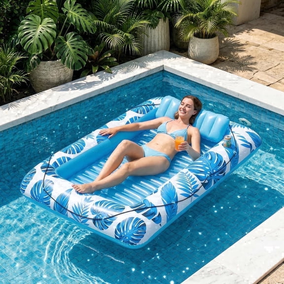 MQHUAYU Inflatable Pool Floating - Tanning Pool Float with Cup Holders,Blow up Beach Pool Party Toys Floating Chair for Lake Lounge Float