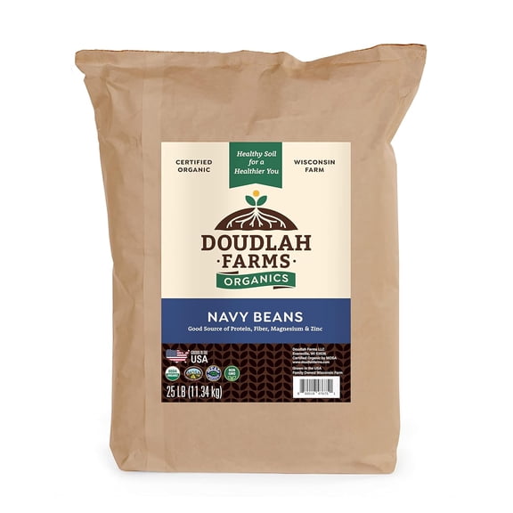 Organic Navy Beans 25lb Bulk by Doudlah Farms - Farmed From Regenerative Soil | Vegan, Non-GMO, Grown In USA | Fiber & Protein for Soups, Burritos, Salads, and More!