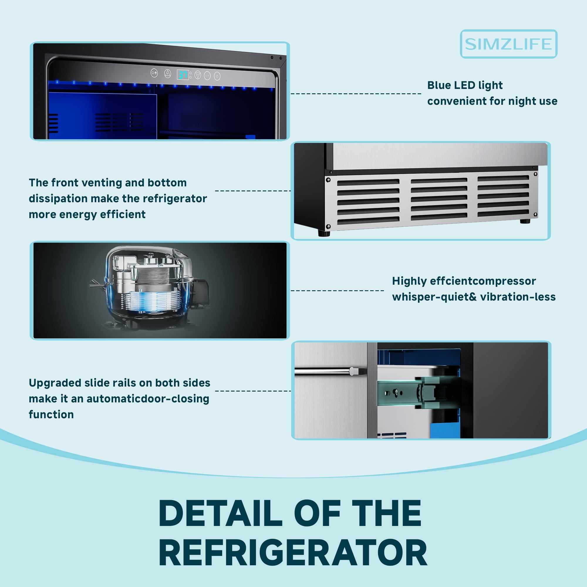 Simzlife 23.5 in. 5 cu. ft. 160 Can Built-In and Standard Beverage Refrigerator in Stainless Steel with UV-Blocking